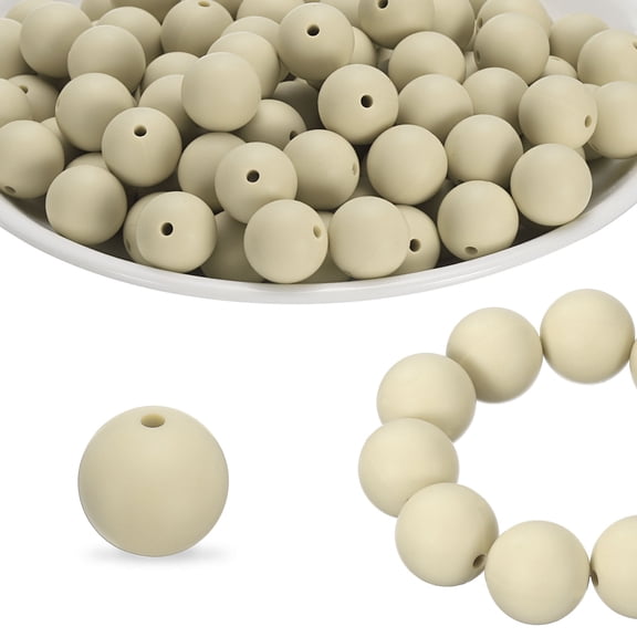 Uxcell 40Pcs Silicone Beads 15mm Silicone Beads Bulk for Pens Loose Round for Keychain Bracelet Necklace DIY Crafts Making Beige