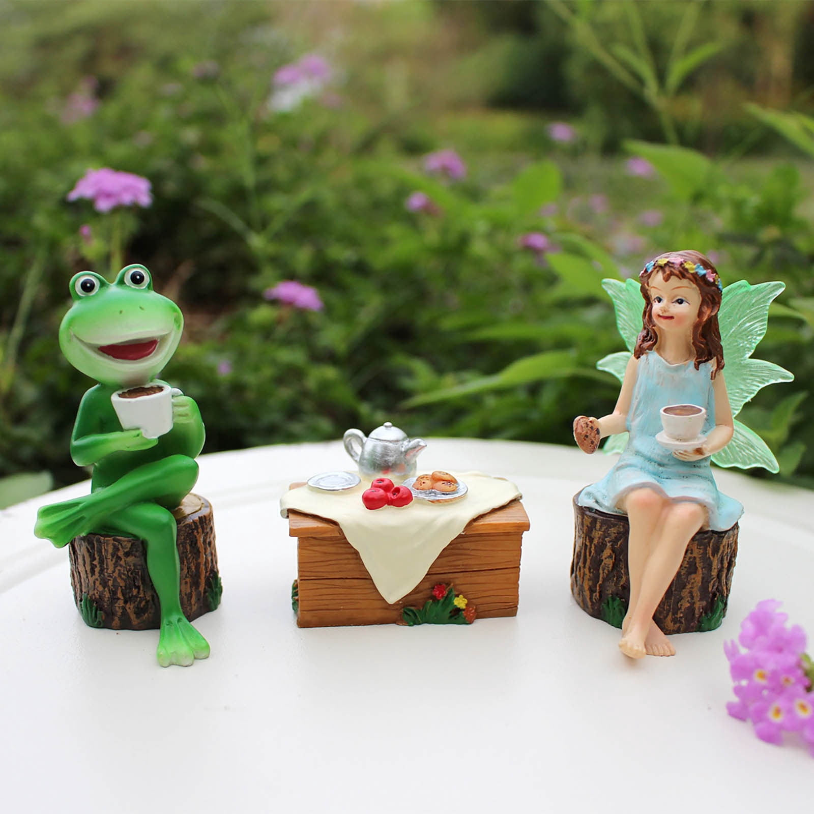 3PC Outdoor Frog And Fairy Garden Decoration Resin Frog Statue Garden Decoration Frog Statue Garden Statue For Mini Pond Balcony
