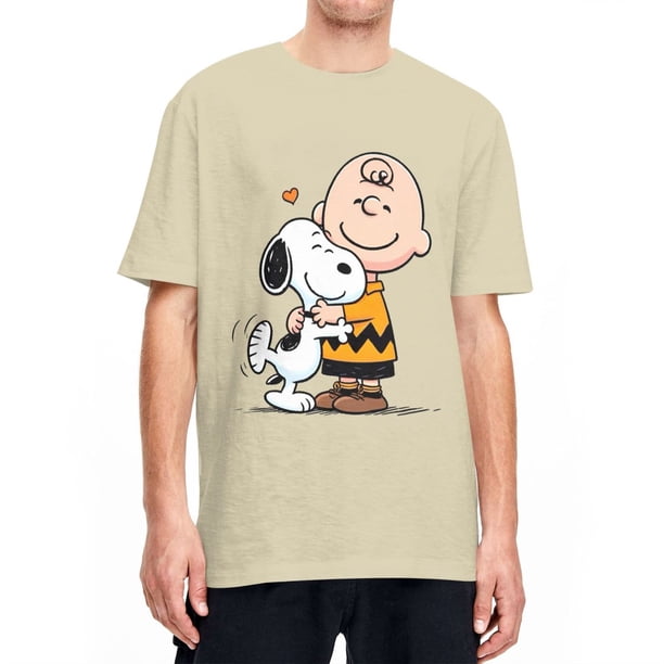 Camiseta de hombre de Peanuts Charlie Brown y Snoopy con corazón, dibujos animados Y2K, algodón puro, camisetas de verano con cuello redondo, ropa de talla grande