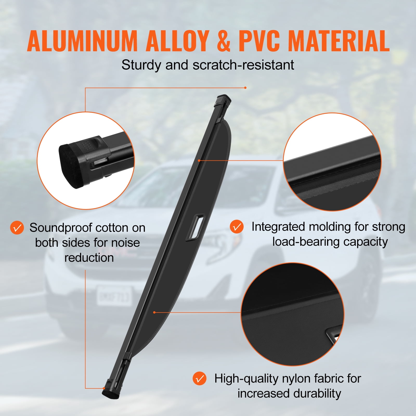 KFFKFF Pull-Out Trunk Shade for GMC Terrain & Chevrolet Equinox 2018-2024, Water-Resistant Luggage Security Screen, UV Protective Rear Cargo Cover Made of Aluminum Alloy & PVC