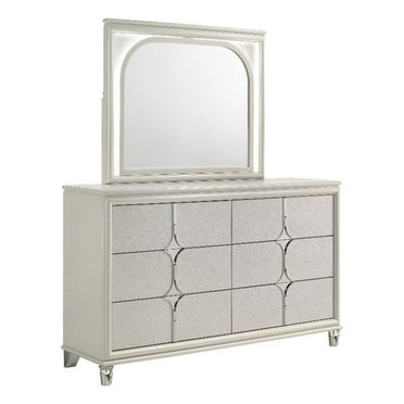 Coaster Olivia 6-Drawer Contemporary Wood Dresser and LED Mirror Pearl White