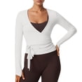 thumbnail image 2 of Women's Wrap Front Yoga T-shirt Tops Long Sleeve Tie Waist Workout Shirts Soft Stretchy Athletic Tees for Gym and Pilates, 2 of 8