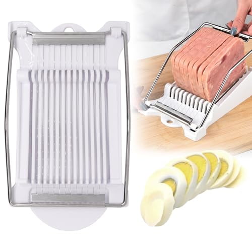 Egg Slicer for Hard Boiled Eggs,Food Slicer with 14 Stainless Steel Wires,Heavy Duty Hard Boiled Egg Cutter,Spam Slicer for Soft Fruit Strawberry Luncheon Meat Home Use (1Pcs,White)