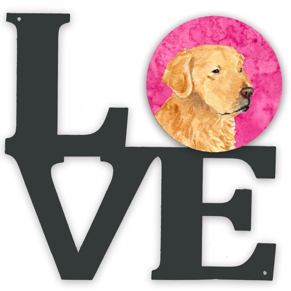 Pink Golden Retriever Metal Wall Artwork LOVE