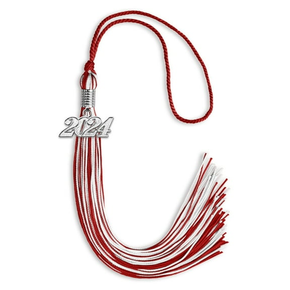 Endea Graduation Red/White Mixed Color Graduation Tassel with Silver Date Drop