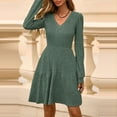 thumbnail image 5 of Women's Fashion Casual V-Neck A-Line Fit Solid Color Long Sleeve Dress for Winter Outings and Casual Events,Dark Green,L, 5 of 9