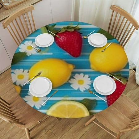 

BANET Table Cloth Table Cover Nordic Round Tablecloth Washable Dining Decorative for Holiday Home Christmas Party Picnic (Lemon Strawberry Fruits)… 42 -46