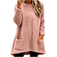 thumbnail image 3 of Plus Size Loose Tops for Women Zaewscy Women's Fashion Solid Color Long Sleeve Winter Leisure Elegant Top Pink XXL, 3 of 6