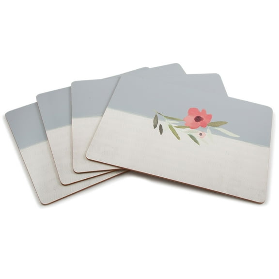 CounterArt "Pink Flower on Gray" Hardboard Tabletop Placemats 4-Pack