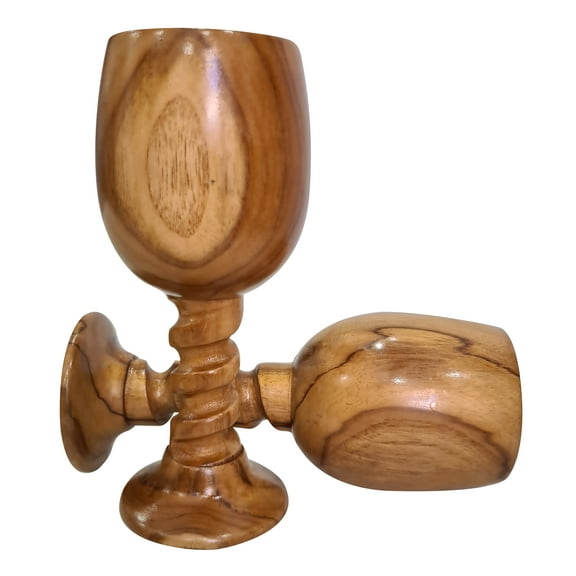 Natural Wooden Wine Chalice Rustic Drinkware Goblet Cup Handmade Eco-friendly Wine Glass Set of 2