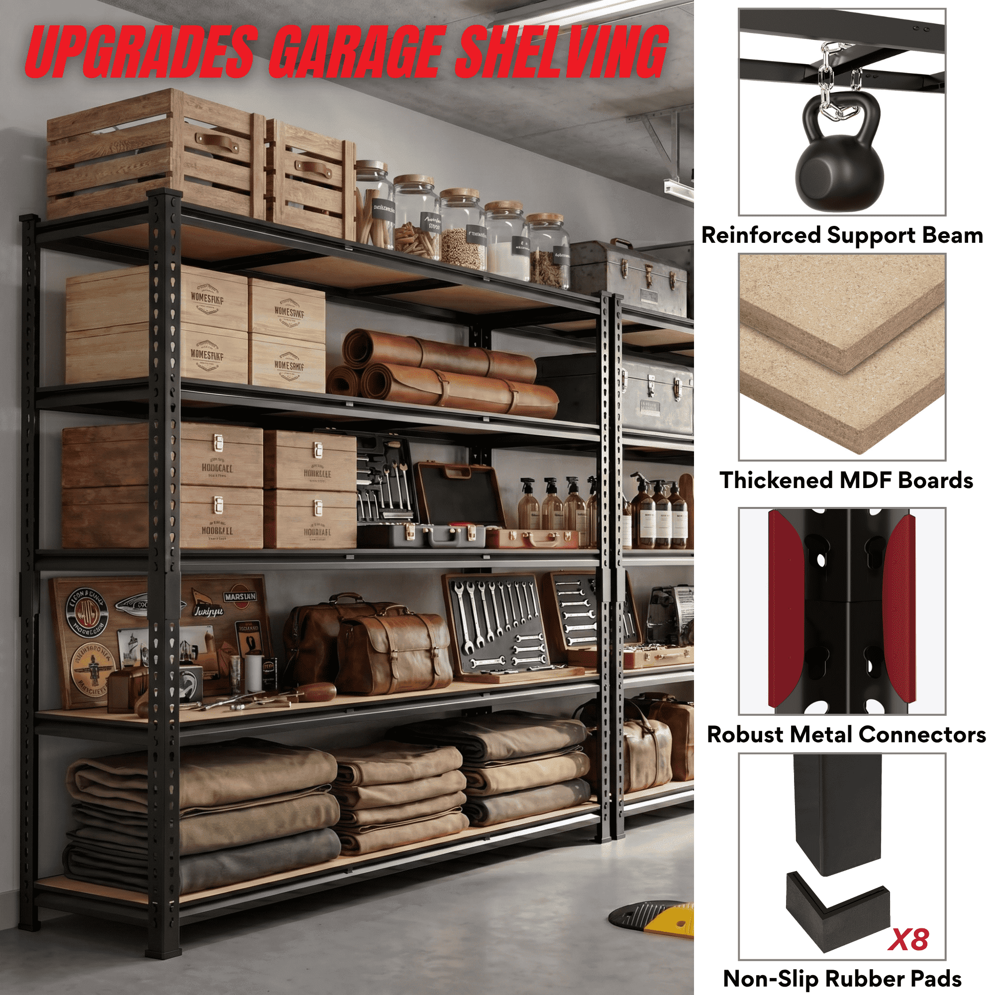 TrumanPick Storage Shelves Garage Shelving Units 5 Tier Metal Heavy Duty Adjustable Shelf Rack 48" W x 24" D x 72" H 3250LBS for Warehouse Pantry Closet, Black