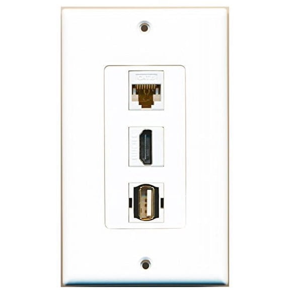 RiteAV - 1 Port HDMI and 1 Port USB A-A and 1 Port Cat6 Ethernet White Decorative Wall Plate