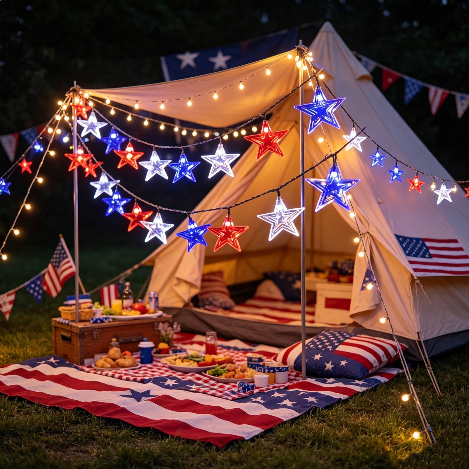 Diceymbol 4th of July Decorations Solar String Lights Outdoor 472" 100 LED Red White and Blue Patriotic Fairy Lights for Yard Independence Day 250th Anniversary