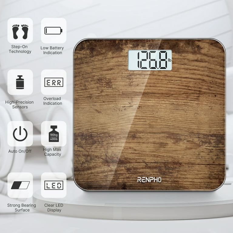 RENPHO Highly Accurate Digital Body Weight Scale, 400 lb, Wooden 