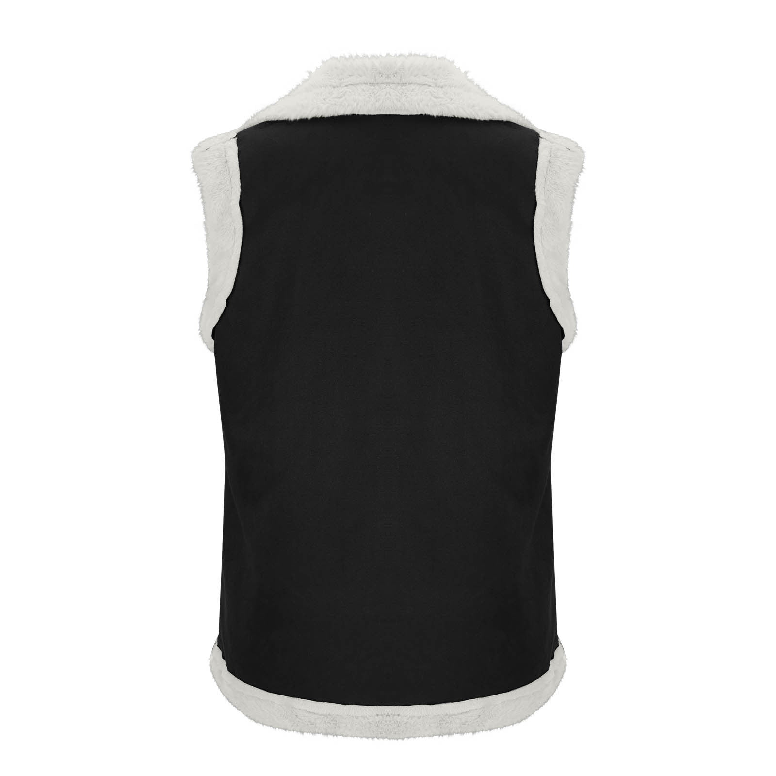 Sokhug Women's Sherpa Faux Leather Vest Jacket Winter Warm Sleeveless Coat with Pockets, Black