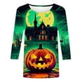 thumbnail image 4 of Womens Tops Casual 3/4 Sleeve Shirts Crew Neck Loose Casual Blouses Halloween Print Tshirts, 4 of 6