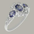 thumbnail image 2 of LBG English Made Traditional 14k White Gold Ring with Natural Tanzanite & Diamond Womens Promise Ring - Size 4.25, 2 of 5