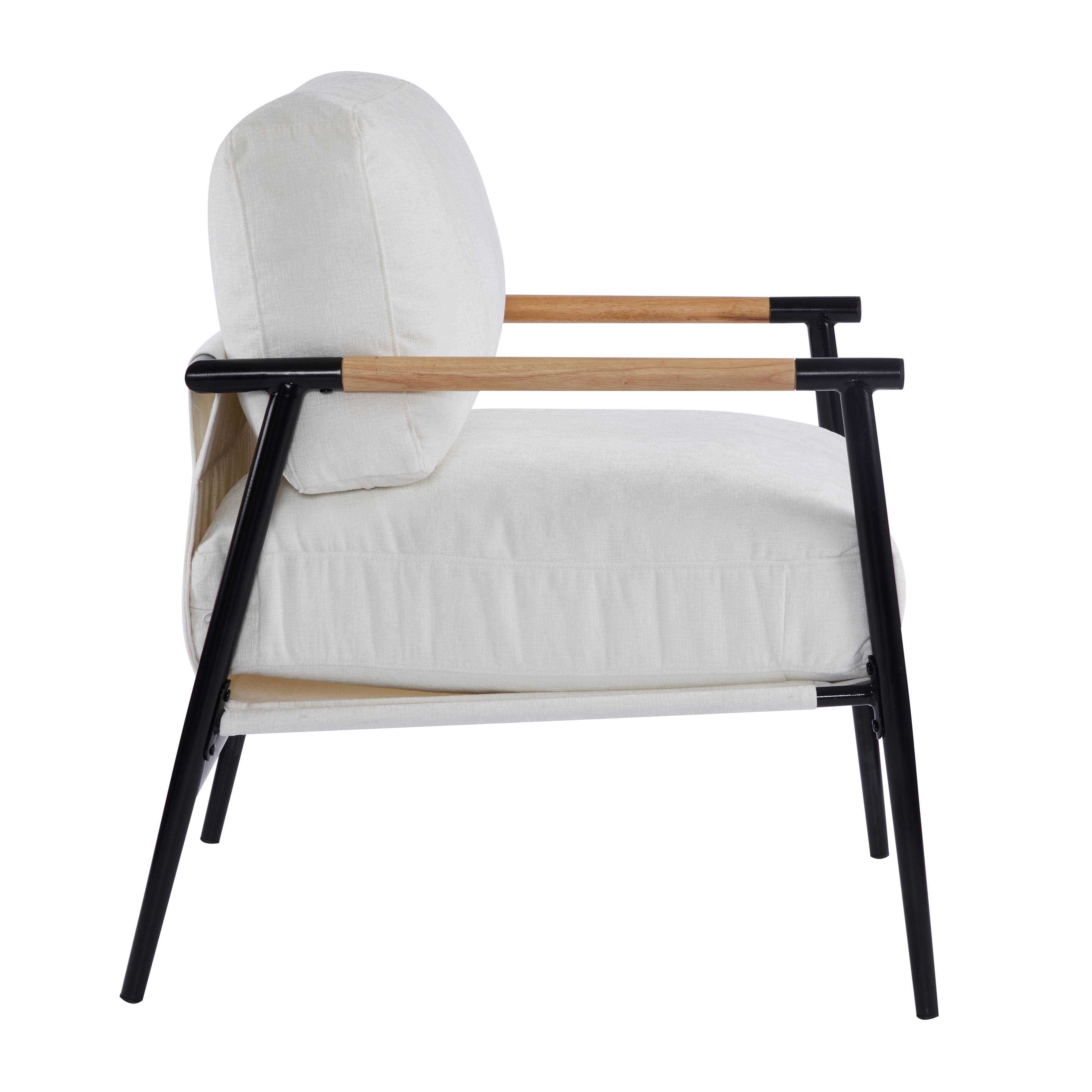MAYEERTY 27.56" Modern Accent Chair with Plush Cushions, Metal Frame, and Wooden Armrest Design for Cozy Living Room, Bedroom, or Office Seating