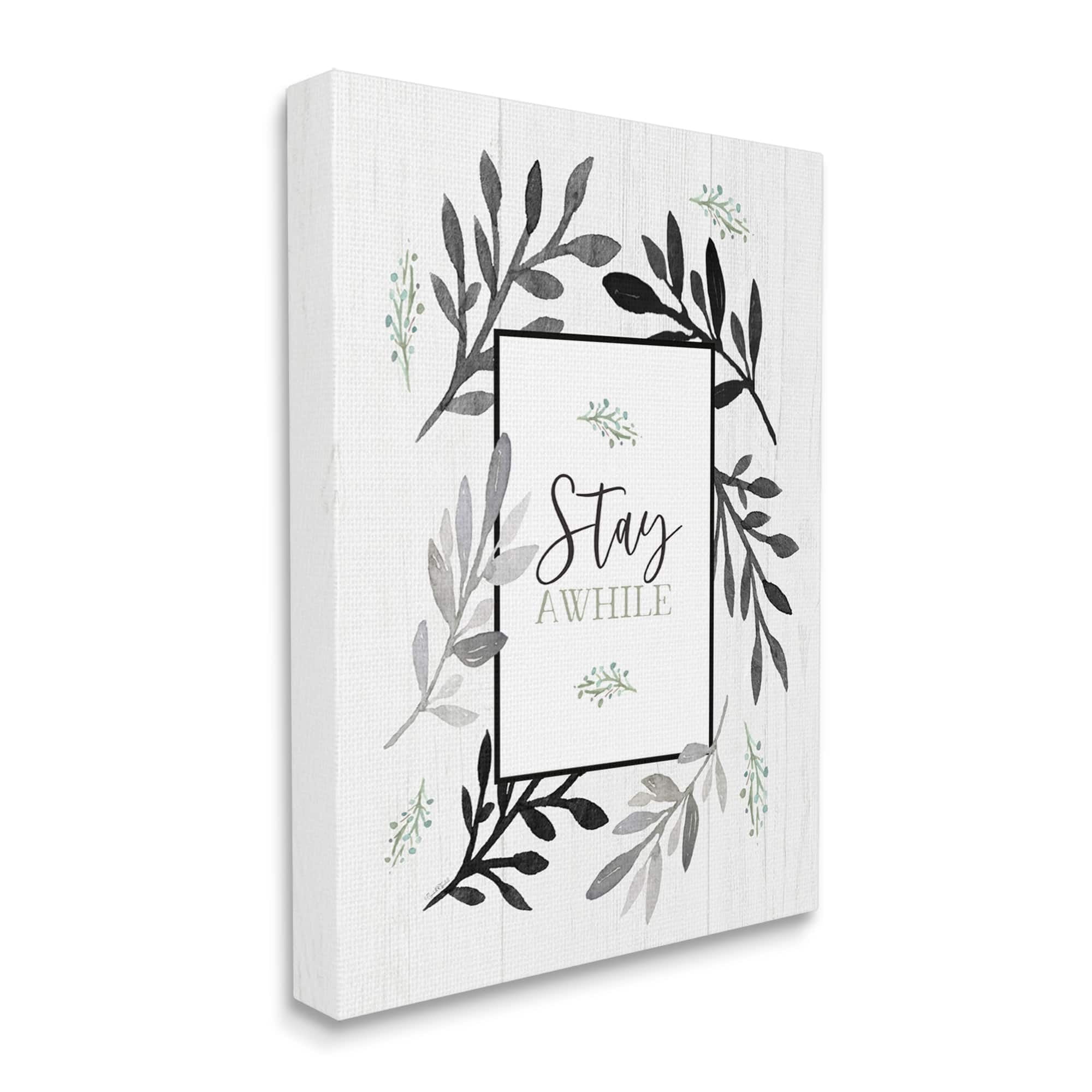 Stupell Industries Stay Awhile Phrase Country Herb Foliage Border,16 x 20, Design by Elizabeth Tyndall