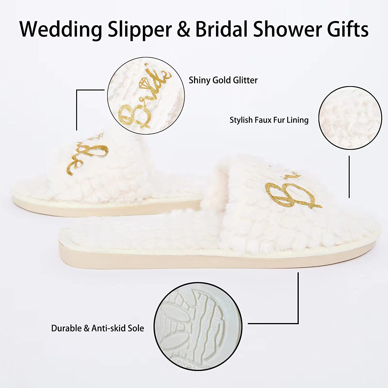 Bride Slippers Bride Slippers for Wedding Day Bride White Slippers for Bride Future Mrs Gifts Bride To Be Gifts Bridal Party Gifts Bridal Shower