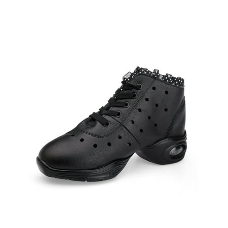 

Ymiytan Women s Dance Sneakers Lace Up Walking Shoe Split Sole Jazz Shoes Athletic Breathable Comfort Air Cushion Black-1 5.5