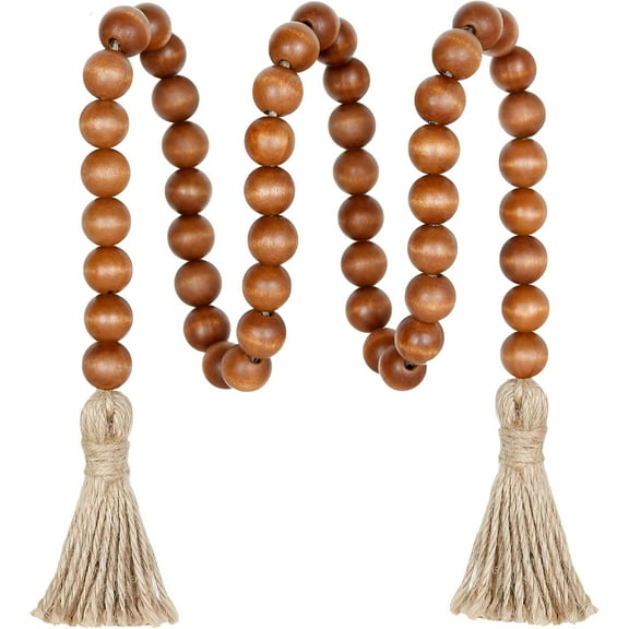 LAMIRO 39Inch Wood Bead Garland with Tassels Prayer Beads Garland Wall Hanging Home Decor
