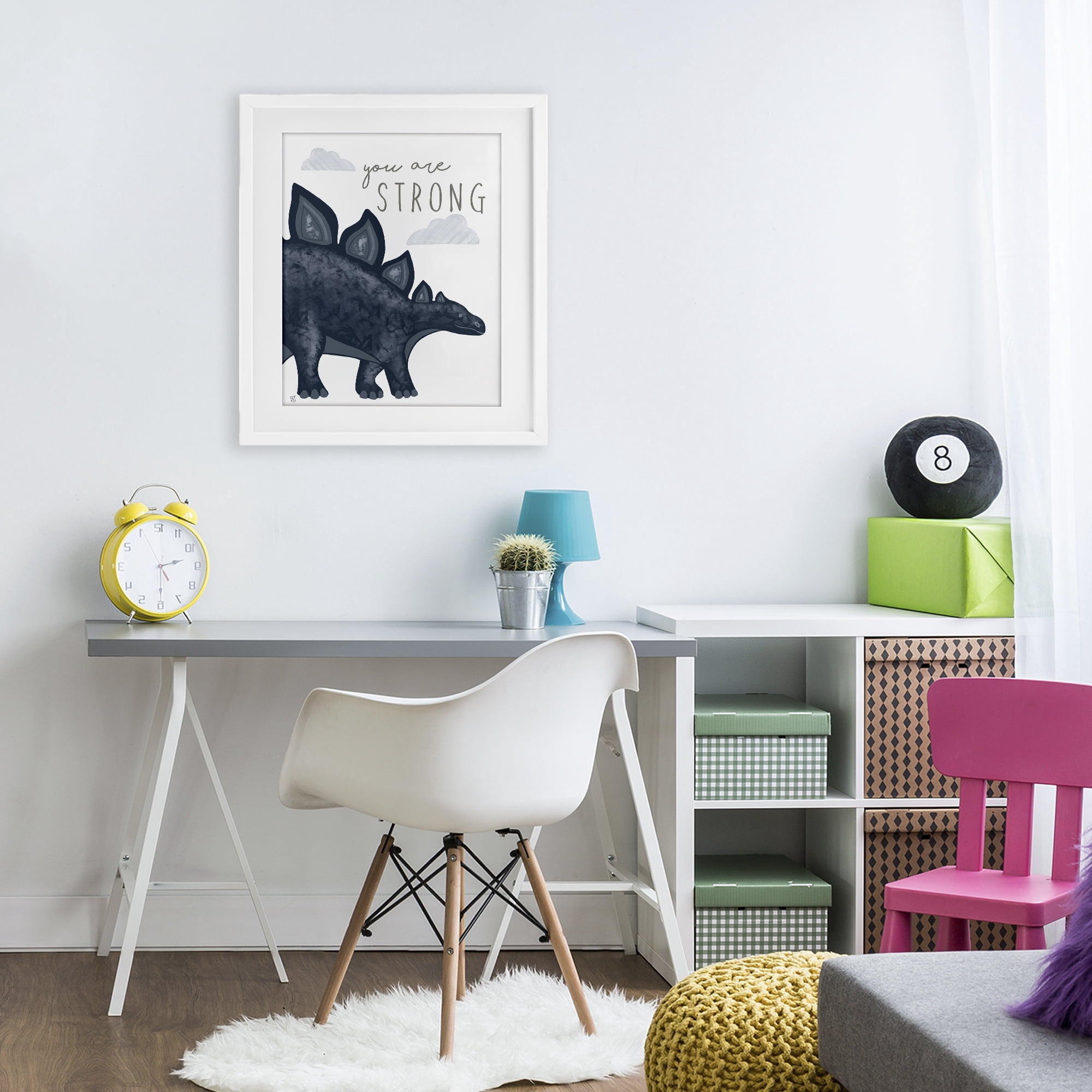 Stupell Industries You Are Strong Dinosaur White Framed Print Under Glass, design by Elizabeth Tyndall