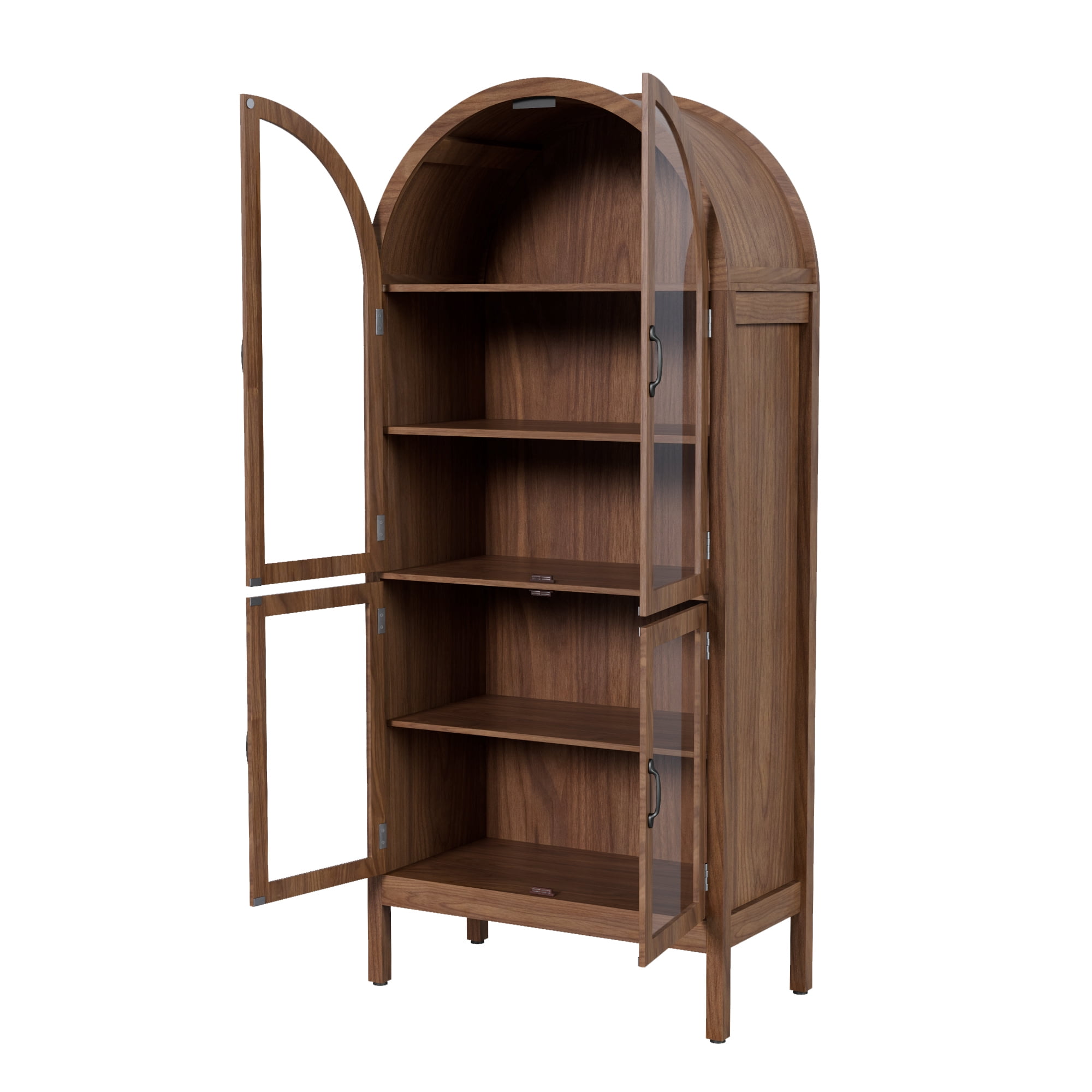 70.9"Tall Arched Display Cabinet with Acrylic Glass Doors, Modern Farmhouse Kitchen Pantry Cabinet, 5-Tier Versatile Cupboard for Living Dining Room(Walnut, 31.5"W)