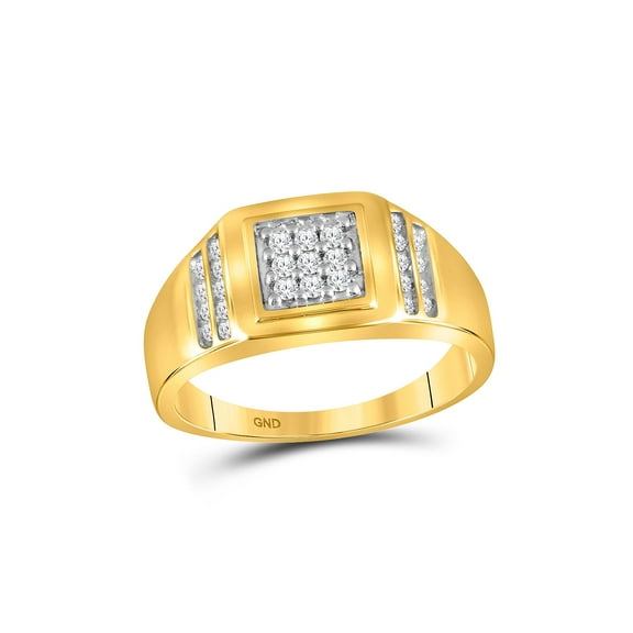 10kt Yellow Gold Mens Round Diamond Square Cluster Ring 1/4 Cttw