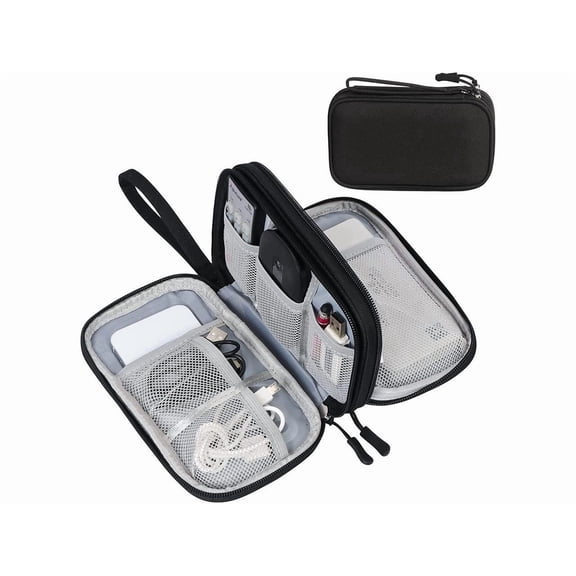 Electronic Organizer, Travel Cable Organizer Bag Pouch Electronic Accessories Carry Case Portable Waterproof Double Layers All-in-One Storage Bag for Cable, Cord, Charger, Phone, Earphone Black