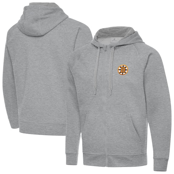 Men's Antigua Heather Gray Boston Bruins Victory Full-Zip Hoodie