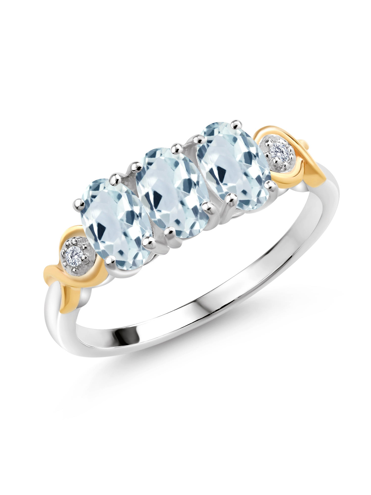 Gem Stone King 1.66 Ct Oval Sky Blue Aquamarine 18K Yellow Gold Plated Silver Ring 