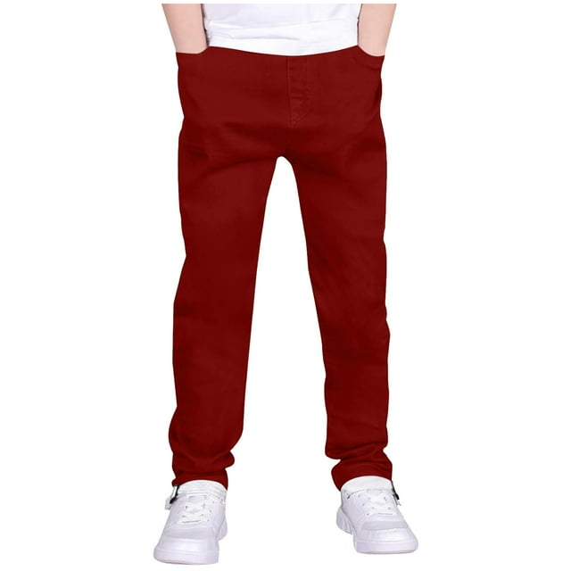 DXOUPM Pantalon Garçon Taille Ajustable Extensible Coupe Droite Pantalon avec Poches Tenue Quotidienne