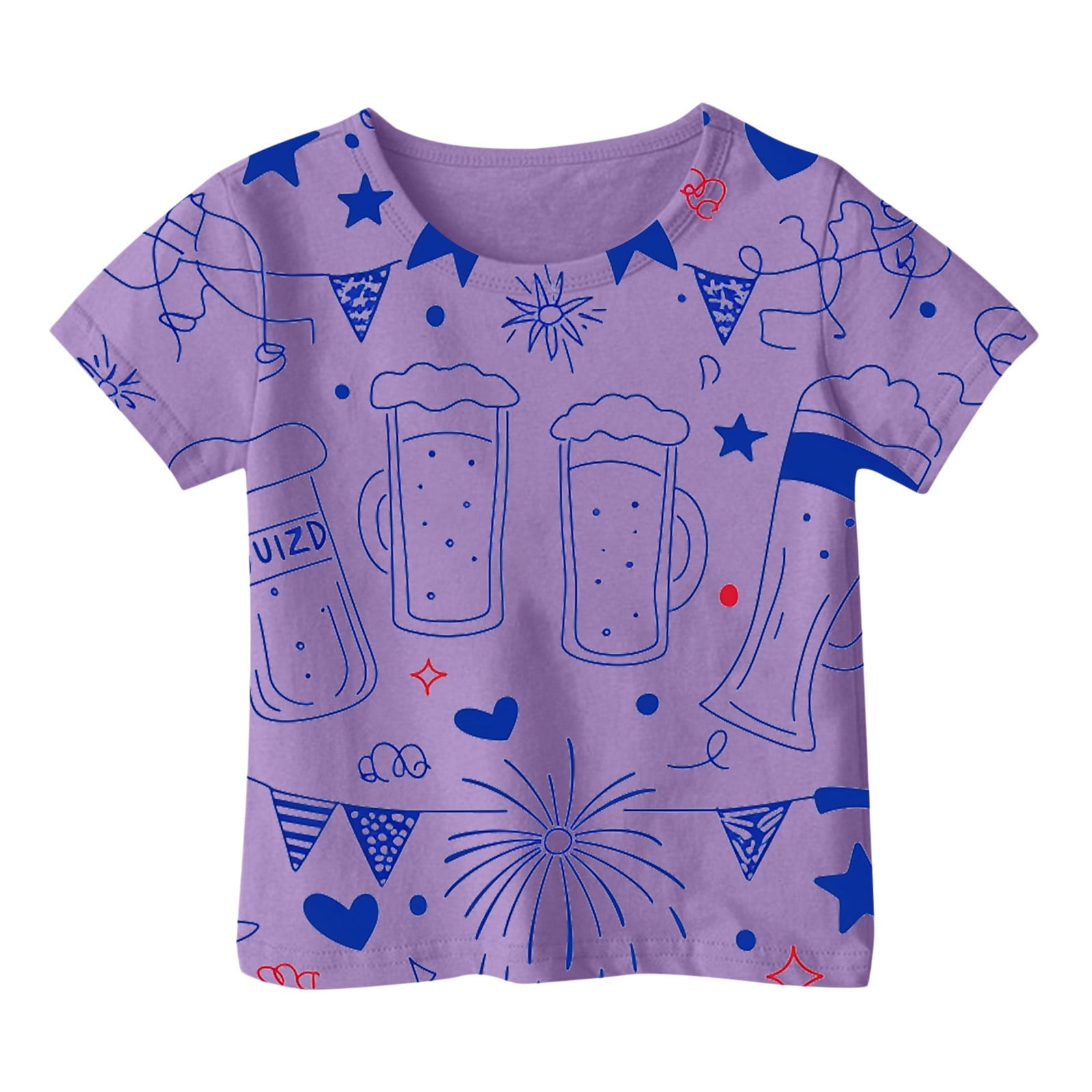 Phcqqok Fourth of July Shirt Girls Casual Short Sleeve T-Shirt Loose Fit Comfortable Top for Toddler Kids Summer Outdoor Play Home School Wear 6-7 Years