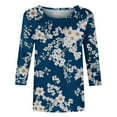 thumbnail image 4 of Spring Tops for Women Homenesgenics Clothes under $5.00 Women's Fashion Printed T-shirt 3/4 Sleeves Blouse Round Neck Casual Tops(Blue,S), 4 of 5