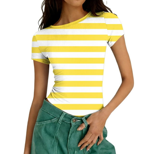 Xuyuer Print Fitted Pencil Top - Women's Casual Unstructured Round Neck Short Sleeve Shirt Matching Set for Office Chic Ensembles, Dinner Date Nights & Modern Separates Wardrobe Styling