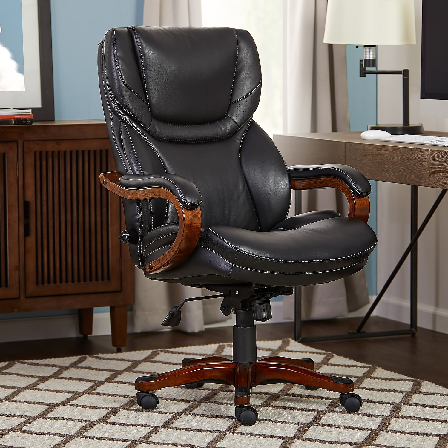 Serta Conway Big and Tall Executive Office Chair - Ergonomic Lumbar Support, Bonded Leather, Padded Armrests, High Back Computer Desk Chair, Black