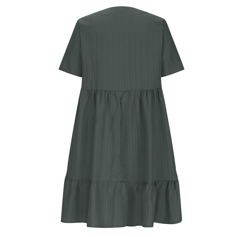 Elvqul Dresses for Women Gray Casual Short Sleeve Dressy Summer Juniors  Dresses Solid Color