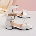 thumbnail image 6 of WAYUTE Girls Sandals Square Toe Buckle High Heel Dress Shoes with Floral Design for Kids Tween Party Wedding Princess Sandals,White,5 Y-5.5 Y, 6 of 7