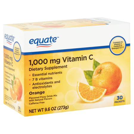 Equate Vitamin C Orange Flavored Fizzy Drink Mix, 1,000 mg, 30 count, 9.6