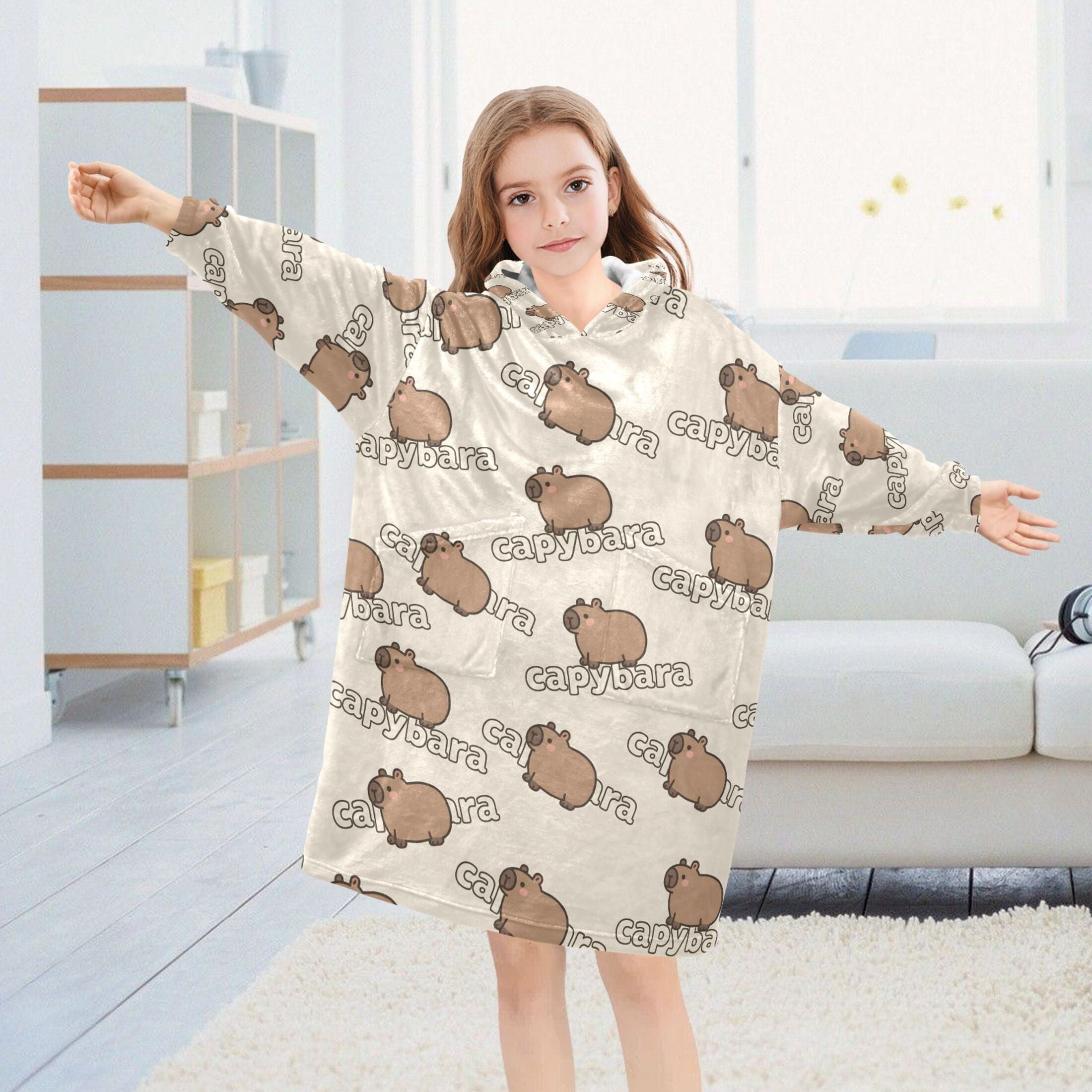joogoo Wearable Blanket Hoodie for Capybaras Cute Oversized Sherpa Hooded 3-14 YR M