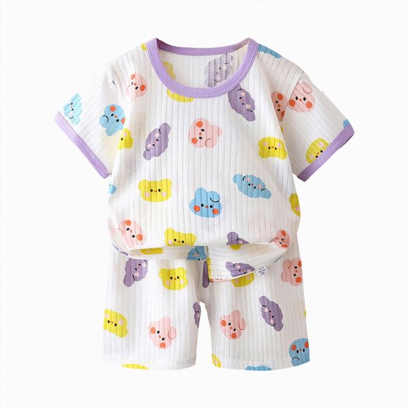 COMVALUE Little Girl Cotton Seven-Spotted Ladybug Print Short Pajamas Set Summer Sleepwear Toddler Kids Jammies Purple for Size 18-24 Months