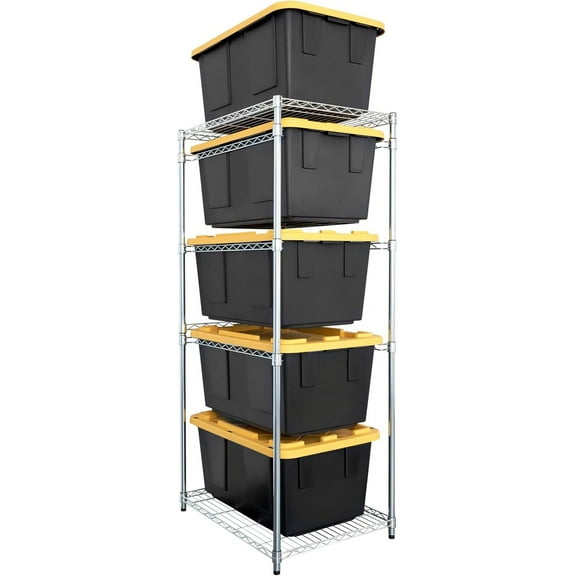ZGOODWJ 5-Tier Steel Tote Rack - Maximize Space, Declutter, Organization, NSF Certified, Bin Storage for Garage, Pantry, Kitchen, Workspace, 5 Shelves, 31″ x 23″ x 68″ (Silver, 1 Pack)