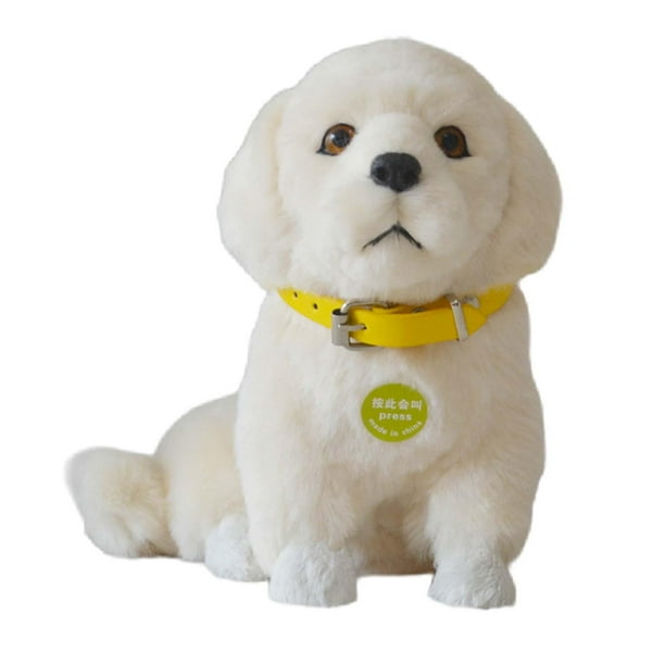 Juguete de peluche de perro de imitación, animales de peluche, lindo juguete electrónico para mascotas, muñeco de peluche para cumpleaños, decoración Blanco