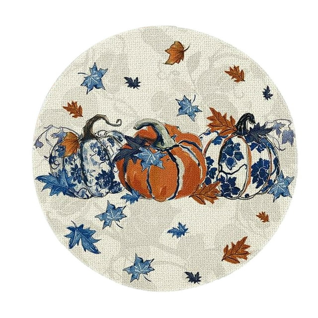 Cameland Napperons Automne Nouveau Lin Érable Citrouille Imprimé Rond Napperons Décoration Maison Ambiance Arrangement