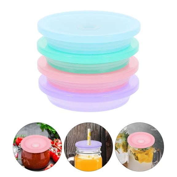 BESTONZON 4Pcs Mason Jar Drinking Lids with Straw Hole Durable Anti Spilling Canning Caps