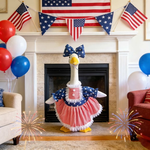4th of July Porch Goose Outfit, Independence Day Garden Geese Clothes for 23" High Lawn Goose