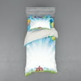 thumbnail image 1 of Circus Duvet Cover Set, Circus Under the Clear Sky with Bunch of Balloons Wildflowers Grassland Traveling, Bedding Set with Shams and Fitted Sheet, 3 Sizes, by Ambesonne, 1 of 3