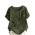 thumbnail image 2 of Tops for Women Plus Size Round Neck Print Short Sleeve Button T-shirt Blouse Army Green L, 2 of 4