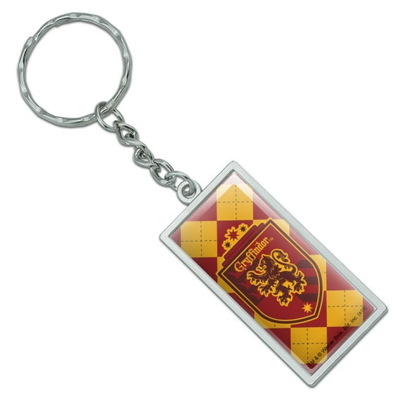 Rectangle  Harry Potter Gryffindor Plaid Sigil Keychain in Chrome Plated Metal